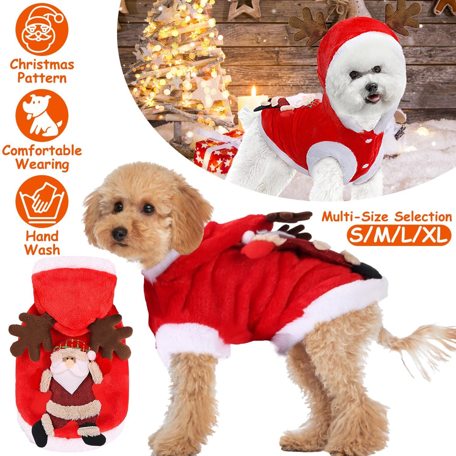 1Pc Pet Christmas Clothes Santa Claus Reindeer Antlers Costume Winter Outfit New Year Coat For Small Medium Dogs Cats